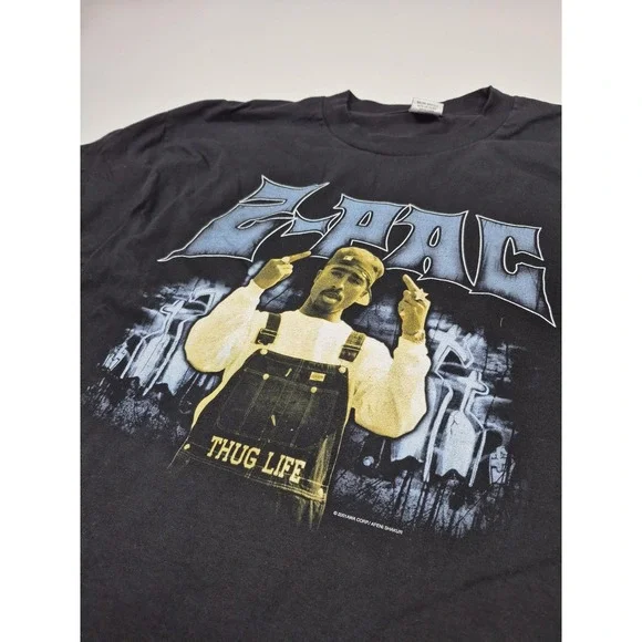 Vintage Tupac Shirt Men's XL Black Thug Life Graphic Crewneck Rap Tee 2001 Rare